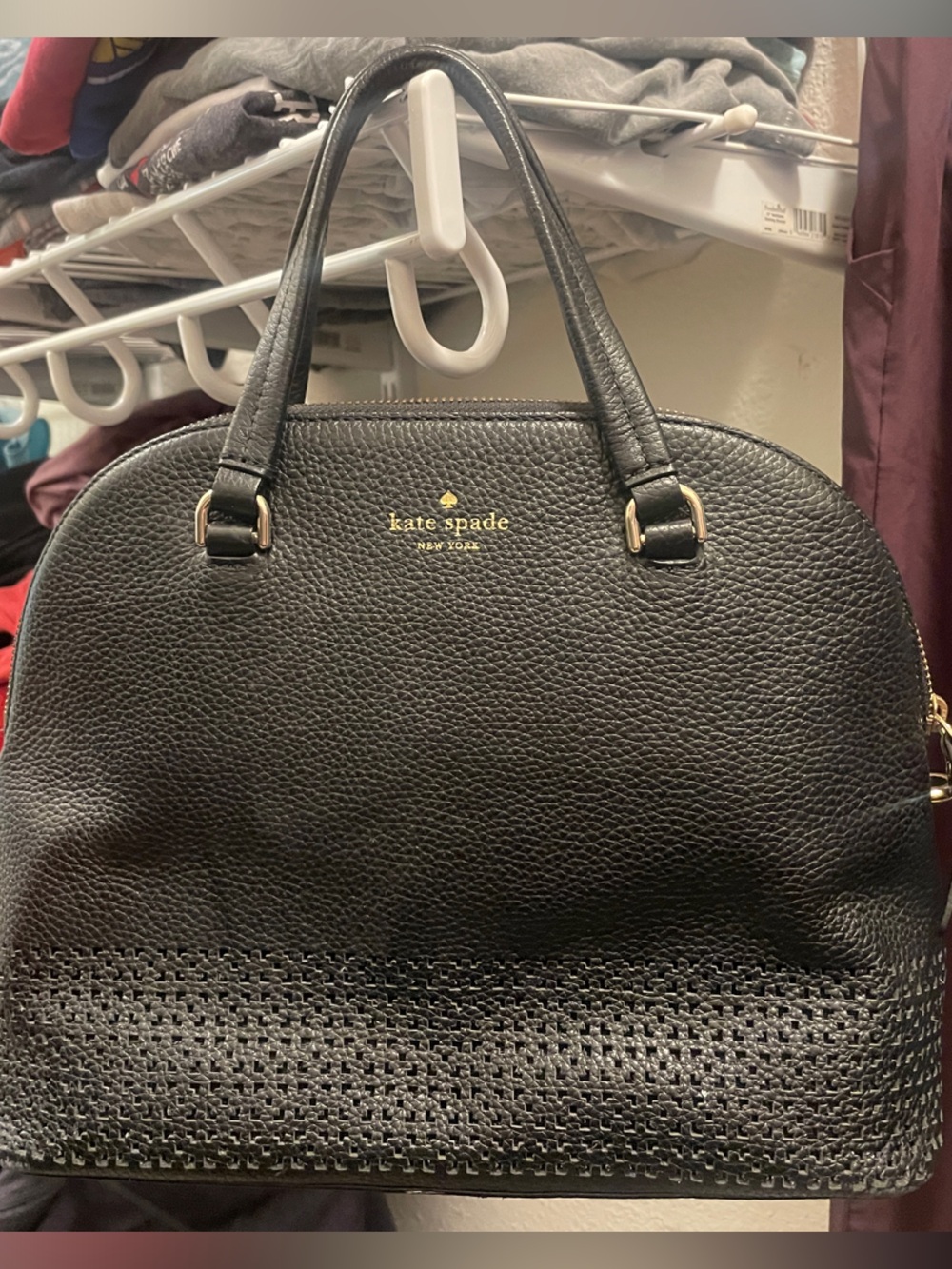 kate spade Black Textured Shoulder Tote with Woven Trim